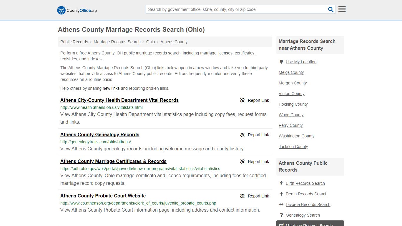 Athens County Marriage Records Search (Ohio) - County Office